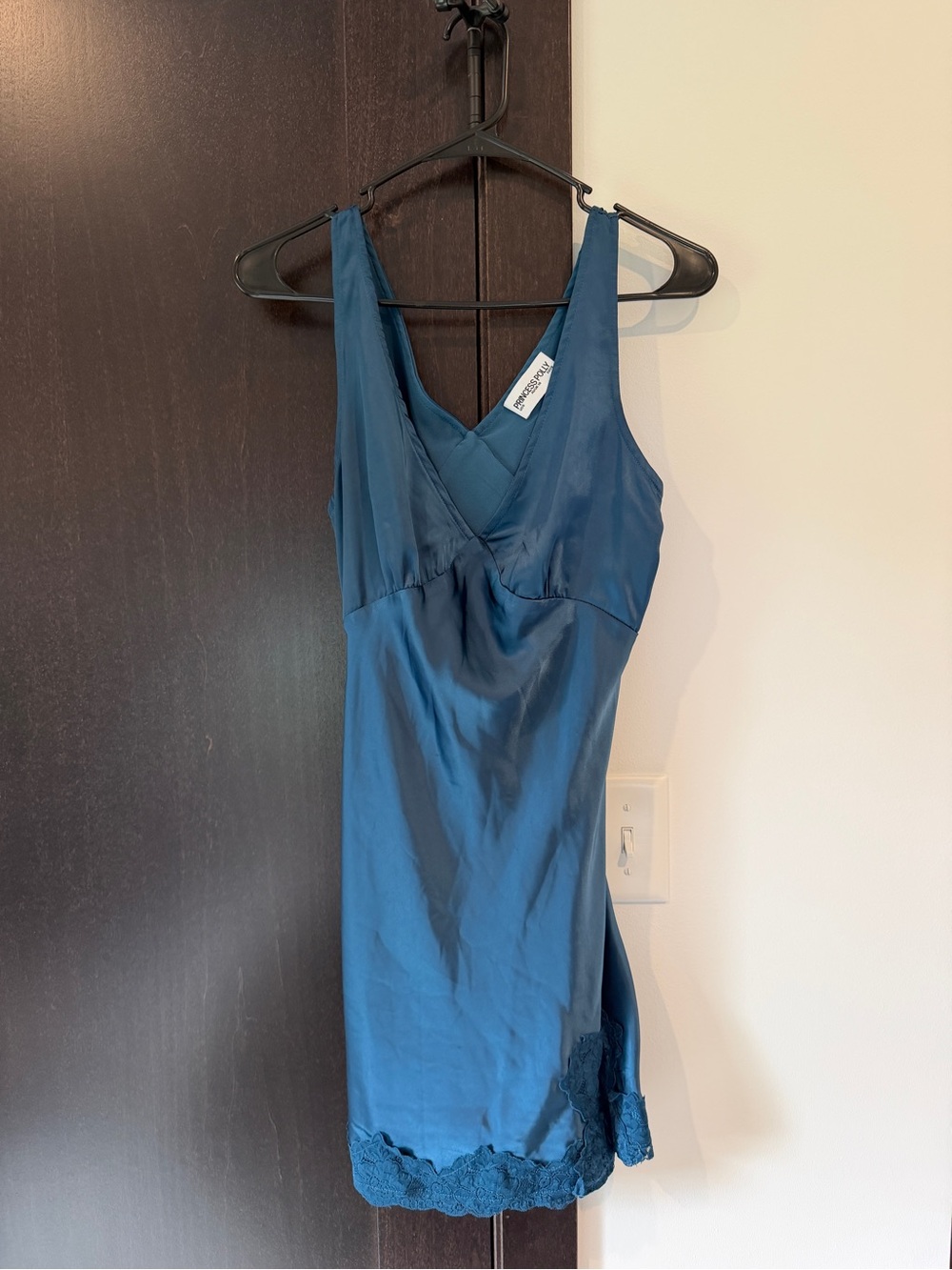Princess Polly Teal Satin Slip Chemise with Lace Hem